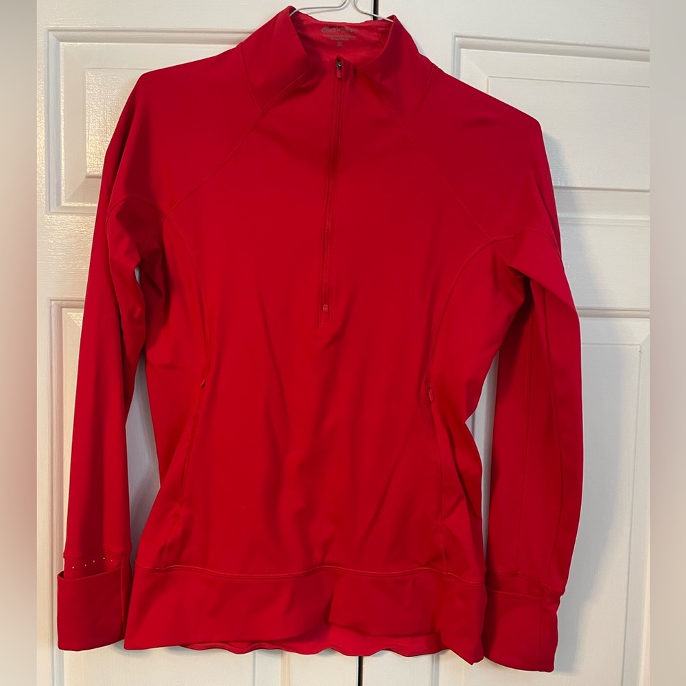 Athleta Women s Whittier Peak Half Zip Long Sleeve Pullover Sweater Solid Red